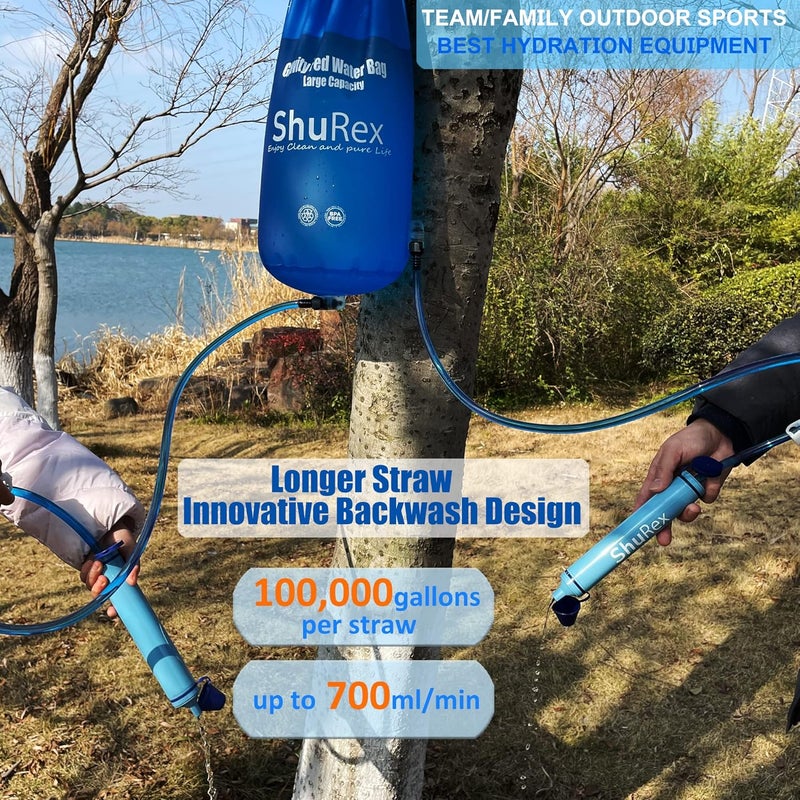 ShuRex Gravity Fed Water Filtration System with Adjustable Tree Strap, Large Gravity Bag with Filter Straw, Water Purifier Survival for Travel, Backpacking, and Emergency Preparedness (12L) - Image 3